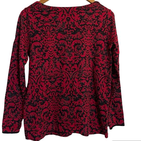 J. Jill Jacquard Sparkle Tunic Holiday Sweater Red Black Size S - Picture 2 of 4